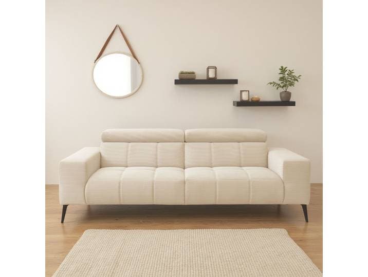 2-Sitzer DOMO COLLECTION Trento, Kufenfuß oder Einzelfuß, in 2 Breiten 208 oder 238cm, bequem , beige (creme), B:208cm H:79cm T:104cm, 100% Polyester, Sofas, 2-Sitzer, whlw. verstellbare Kopfteile, passend für gängige Saugroboter