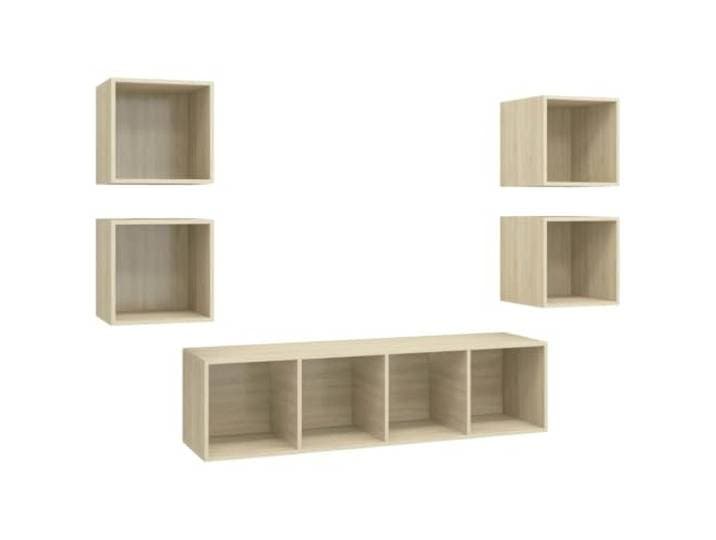 hliofuir 5-TLG. Hängendes TV-Schrank-Set Sonoma-Eiche Holzwerkstoff Flexible Wandaufbewahrung für Wohnzimmer und Schlafzimmer mit getrennten Fächern für Receiver, Bücher und Dekoration.