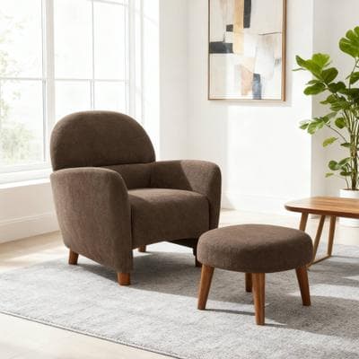 Loedds Upholstered Lounge Accent Chair and Ottoman Set with Padded Seat
