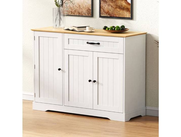 MEUVYX Buffet Bas avec 3 Portes 1 Tiroir Étagères Réglables pour Salon en MDF 107 × 40 × 84 cm Blanc et Bois Naturel