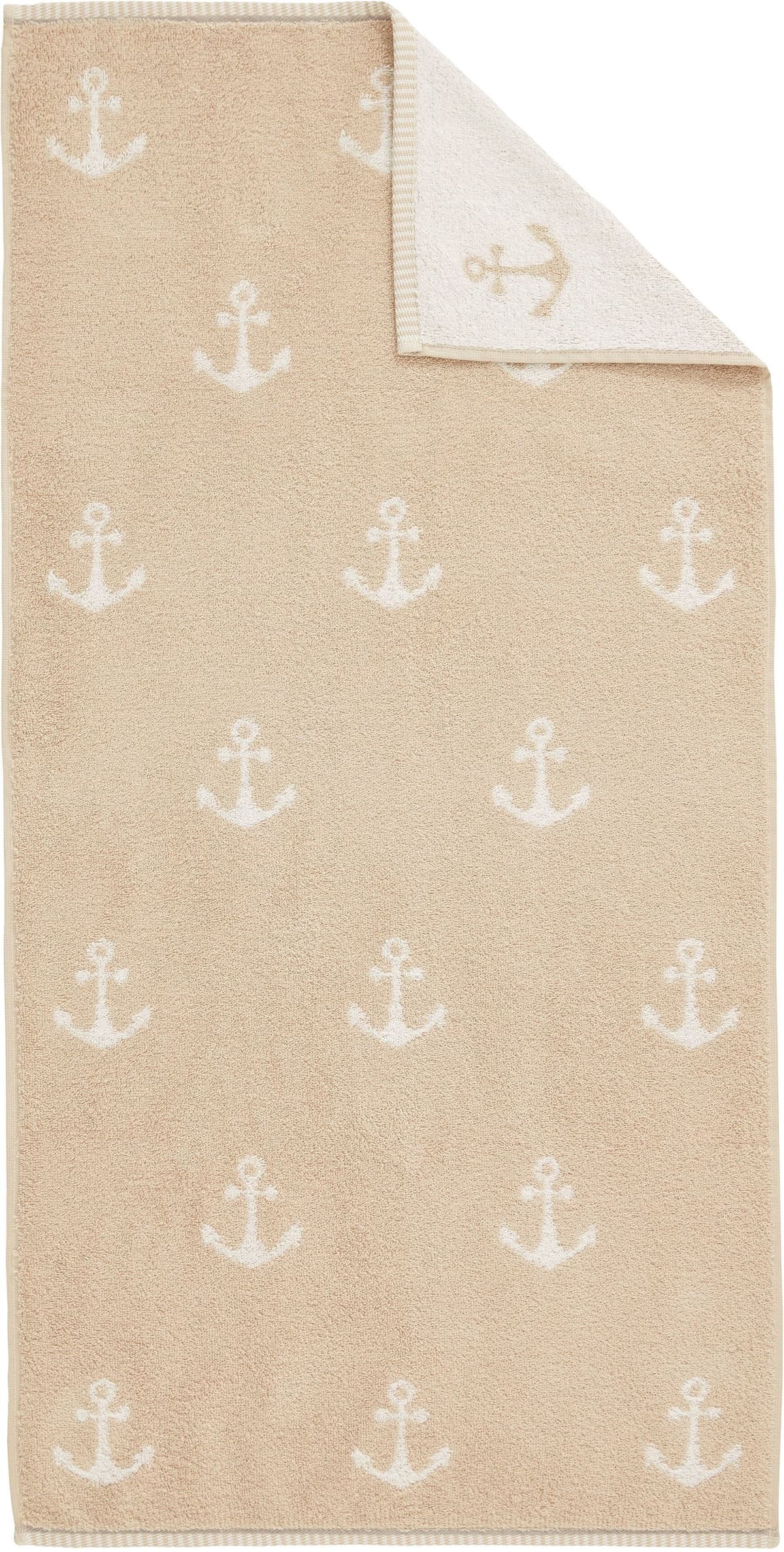 Duschtuch DYCKHOFF "Maritim, Nautic", beige (greige), B:70cm L:140cm, Frottier, Obermaterial: 100% Baumwolle, Handtücher, Duschtuch greige B/L: 70cmx140cm, 1 Stk., Anker, Frottier