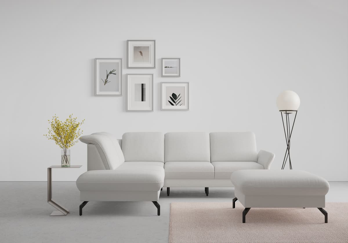 Ecksofa SIT & MORE "Fashion L-Form", grau (hellgrau), B:250cm H:84cm T:207cm, Sofas, Ecksofa, wahlweise mit Kopfteilverstellung und Vorziehsitz, motorisch hellgrau B/H/T: 250cm x 84cm x 207cm, Soft clean, Ottomane links,mit Kopfteilverstellung,mit Vorzieh