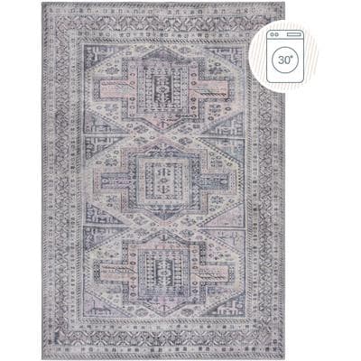 Teppich FLAIR RUGS "Otis", bunt (rosa), B:190cm H:4mm L:290cm, Kunstfaser, Teppiche, Teppich, Waschbarer Traditioneller Teppich