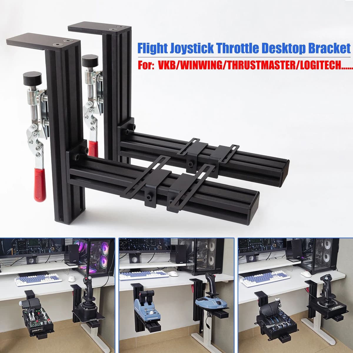 BlueFishSim Flight Simulator Joystick THROTTLE STICK Desktop Mounting Bracket For Logitech X56 X55 X52 Thrustmaster T16000M TCA VKB WINWING