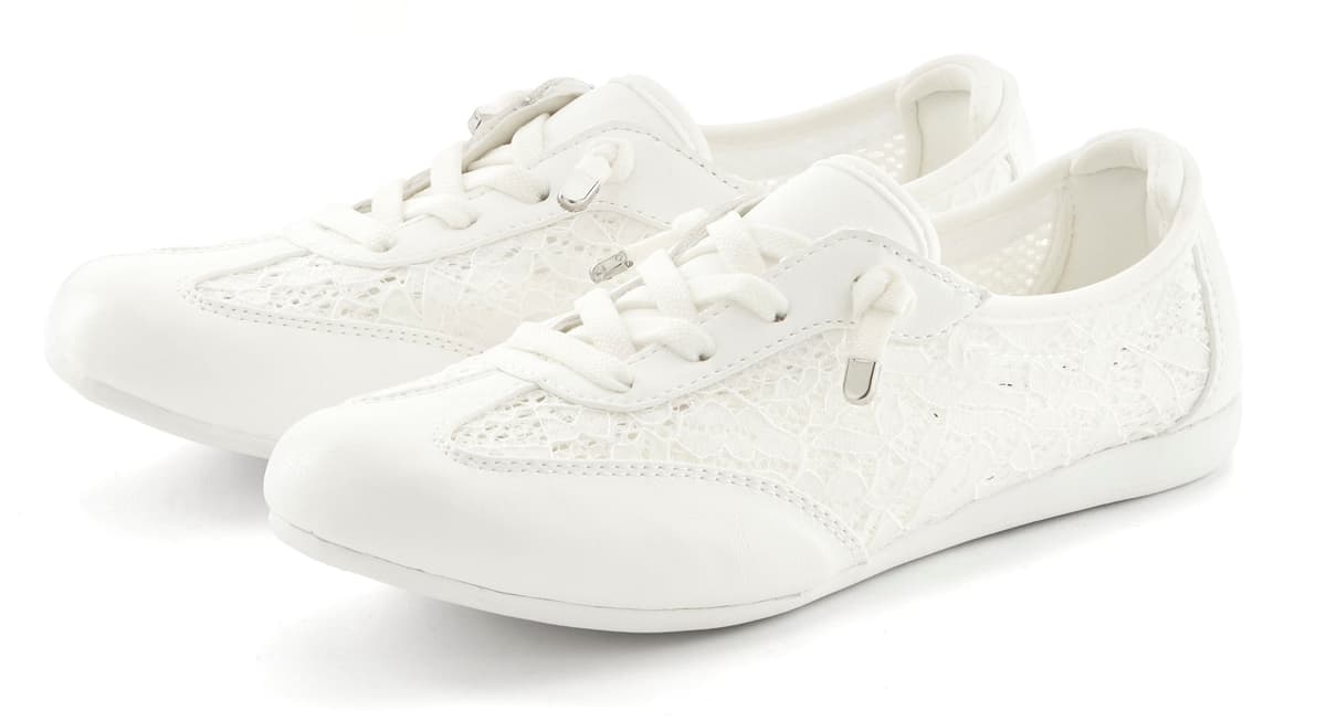 Sneaker LASCANA "Freizeitschuh, Halbschuh, Slip-On-Sneaker", Damen, Gr. 43, Textil, weiss (weiß), Obermaterial: 60% Textilmaterial, 40% Lederimitat. Decksohle: 100% Textilmaterial. Futter: 100% Textilmaterial. Laufsohle: 100% Synthetik, leicht transparent
