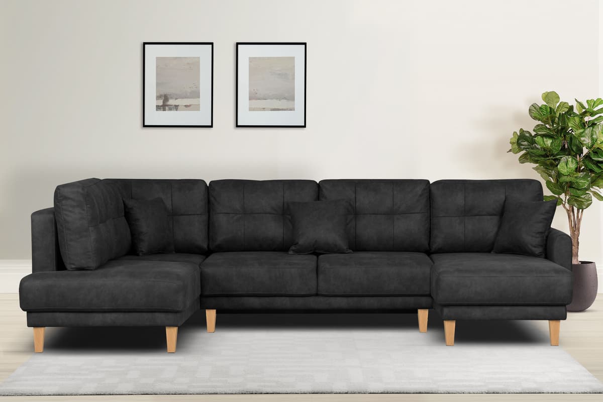 Wohnlandschaft OTTO HOME "TRIPLO U-Form wahlweise mit Schlaffunktion, B/T/H: 310/192/90 cm", grau (anthrazit), B:310cm H:90cm T:192cm, 100% Polyester, Sofas, Wohnlandschaft, Schlafsofa, auch mit Bettkasten, Steppung im Rückenkissen