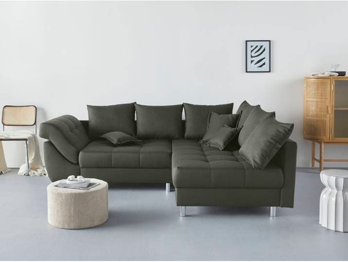 Ecksofa, Microfaser PRIMABELLE, Flaschengrün 247×189 cm, Recamiere Beidseitig Montierbar, Klassisch, COLLECTION-AB