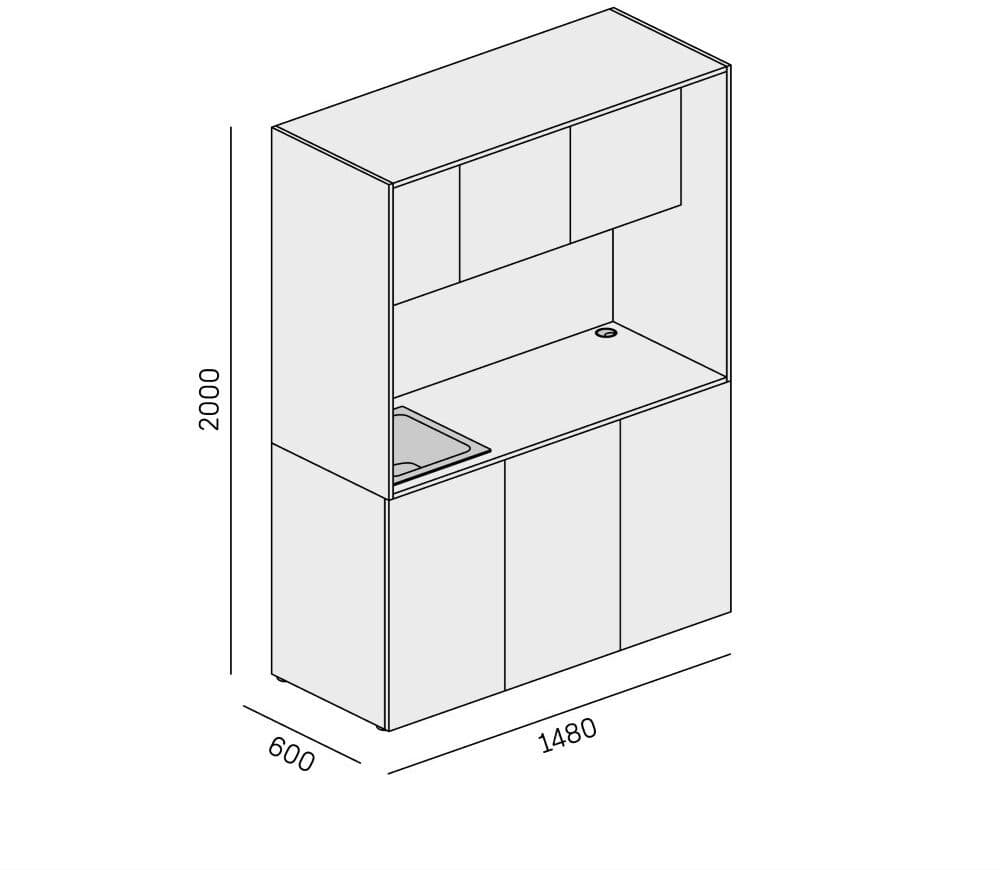PLAN Kuchnia biurowa NIKA ze zlewem i kranem 1481 x 600 x 2000 mm, biały, lewo