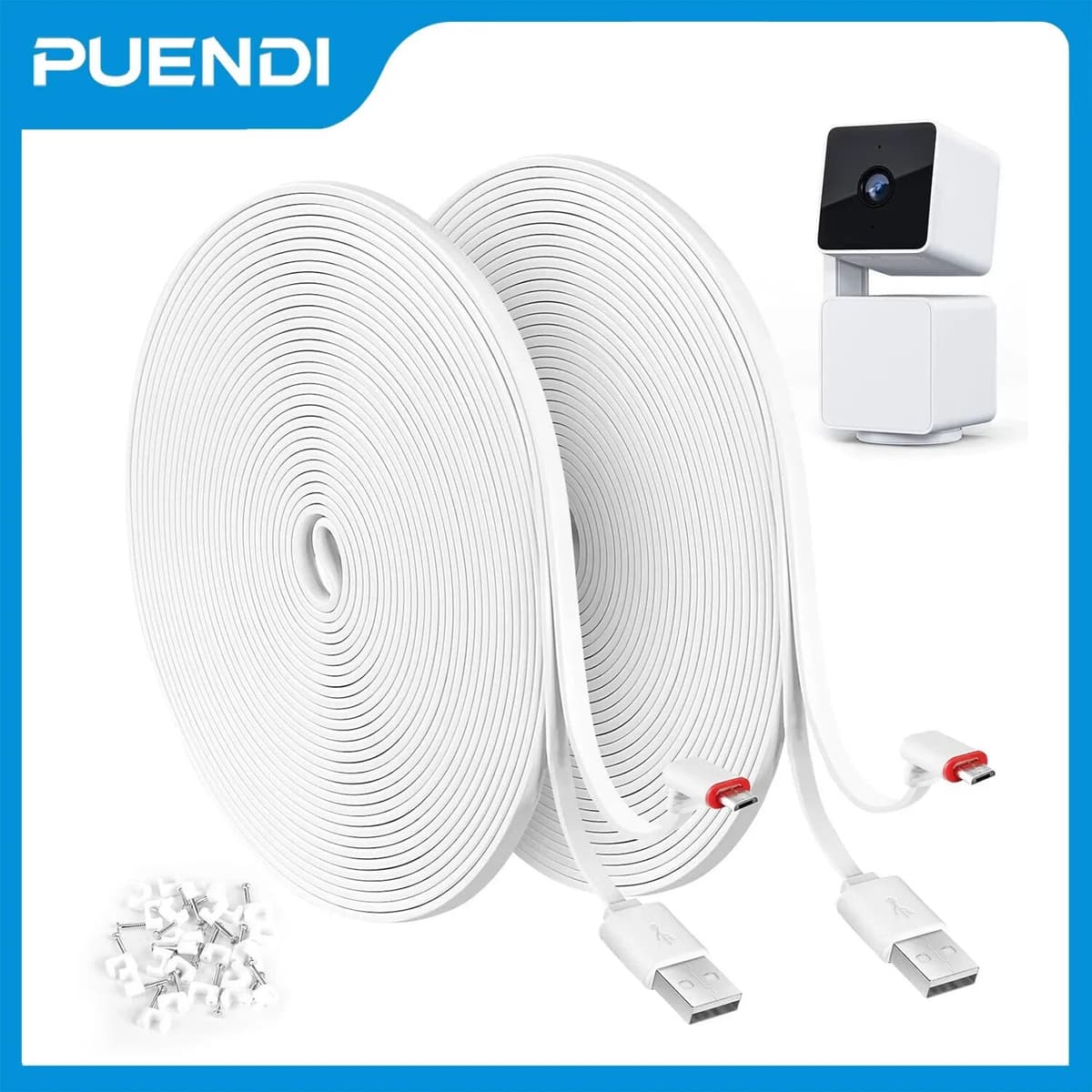 NONE 2 Pack 25FT Power Extension Cable Compatible with WYZE Cam Pan v3 Camera, 90 Degree 2-Pack