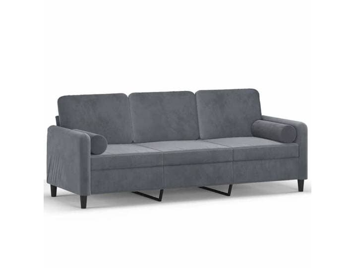 NOUVEAU Sofa de salon/bureau - Large Canapé 3 places - pour 3 personnes - avec oreillers - Gris foncé - 180cm velours 57473