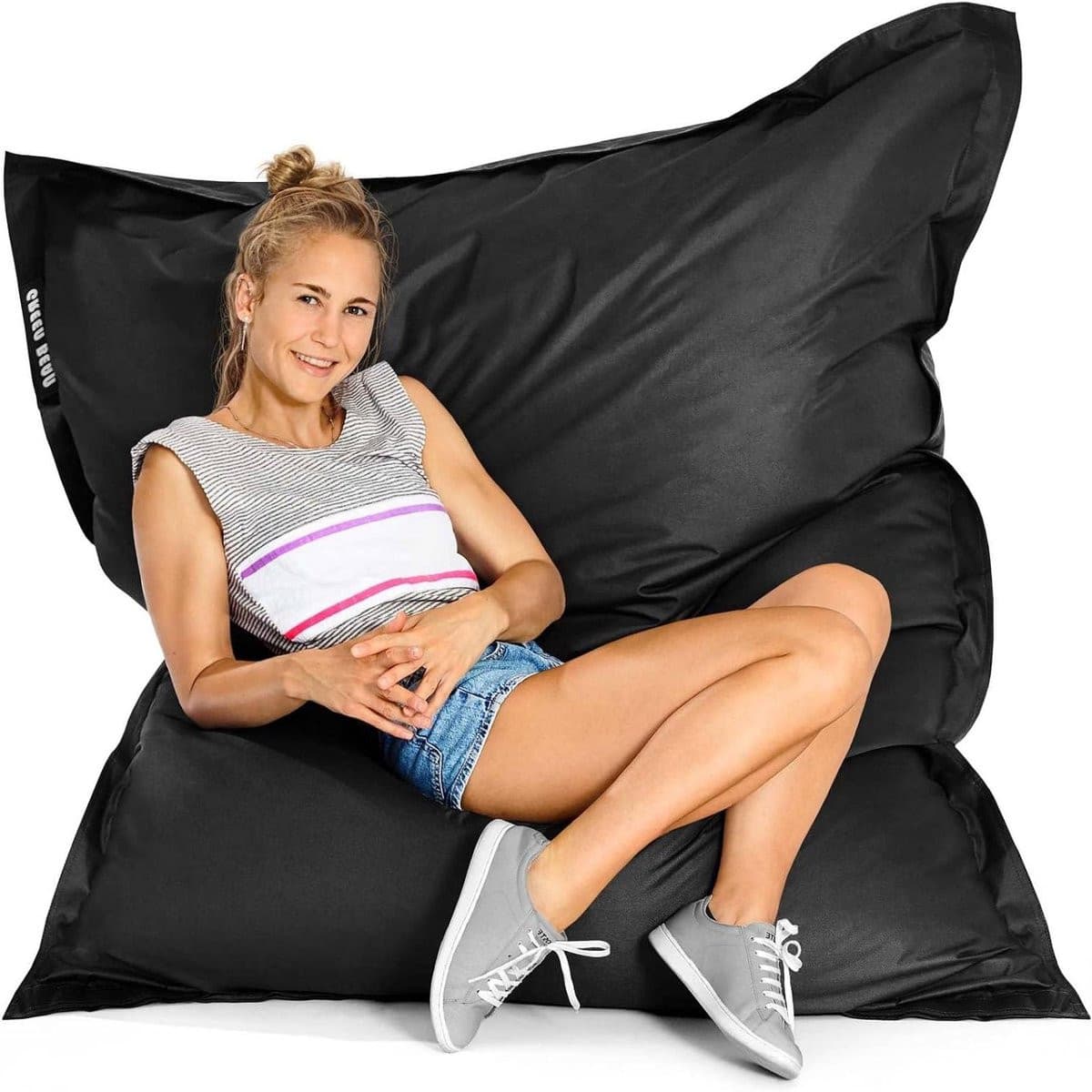 Reuze Zitzak Loungekussen Zwart - Wasbare en Afneembare Hoes - 140 x 180 cm