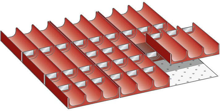 Schubladeneinteilungs-Set, Mulden, rot, für Fronthöhe 50 mm, 39-teilig LISTA