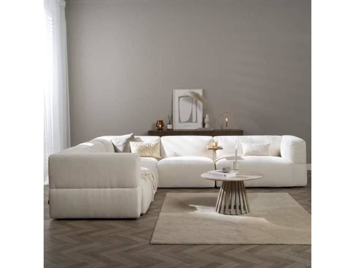Livin24 Canapé d'angle scandinave 6 places Karla chenille blanc cassé