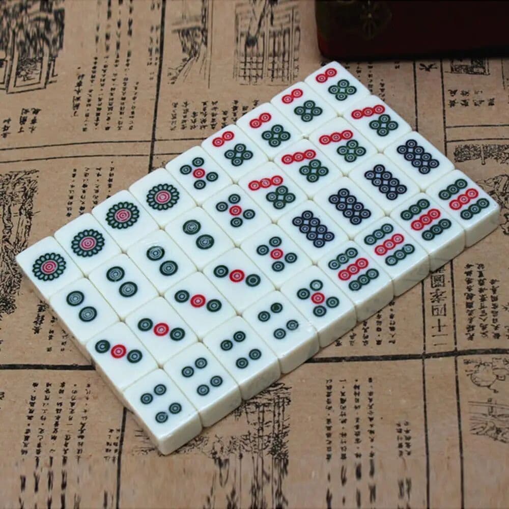 NONE Chinese Numbered Mahjong Set 144 Tiles Mah-Jong Set Portable Chinese Toy with Box Fiber board Mahjong Board Game for fun Camping