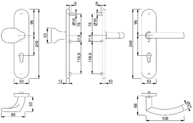 HOPPE Garniture de protection WET plaque longue, PZ, 8/72 Trondh. E86G/3332ZA/3310 F69,TS (3751459)