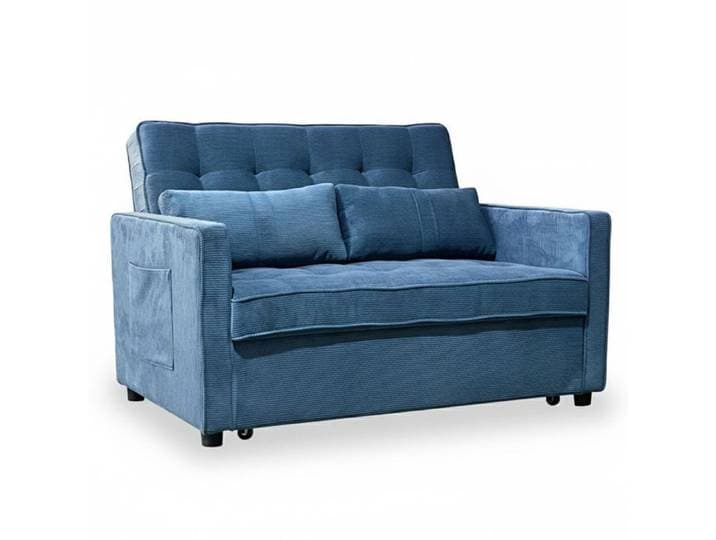 MENZZO Canapé convertible 2 places Komaria Velours côtelé Bleu -Canapé : L133 x P94 x H87 cmSurface de couchage : L115 x P193