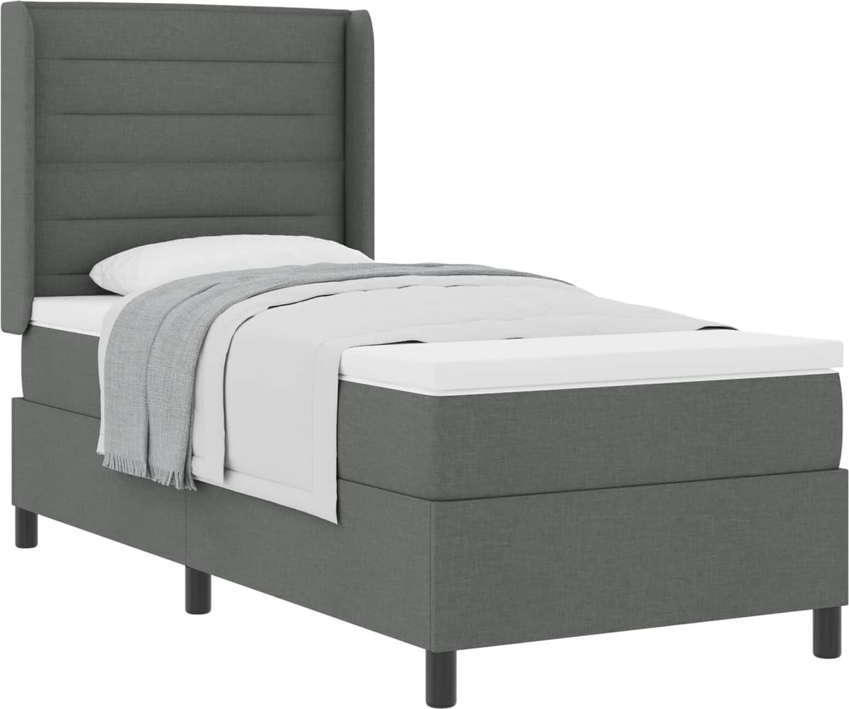 vidaXL Lit à ressorts avec coussin Gris foncé 200 x 90 cm tissu