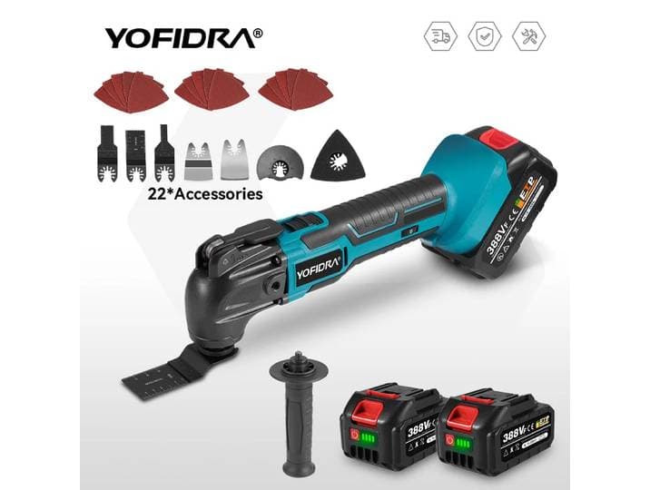 Outil multifonction oscillant YOFIDRA à 6 vitesses avec 20 000 OPM, outil de rénovation et de coupe électrique pour le travail du bois, compatible avec la batterie Makita 21V