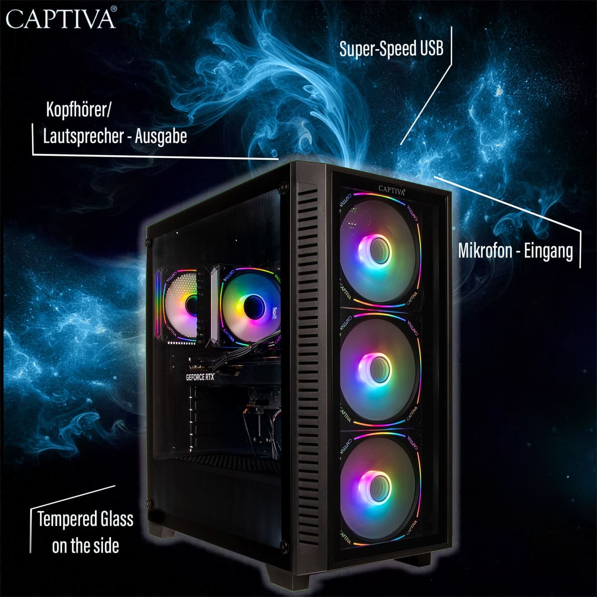 CAPTIVA Gaming-PC "Highend Gaming R90-436", bunt (schwarz), Microsoft Windows 11 Home (64 Bit), GeForce RTX™ 5070, 16 GB RAM 1.000 GB SSD, Desktop-PCs