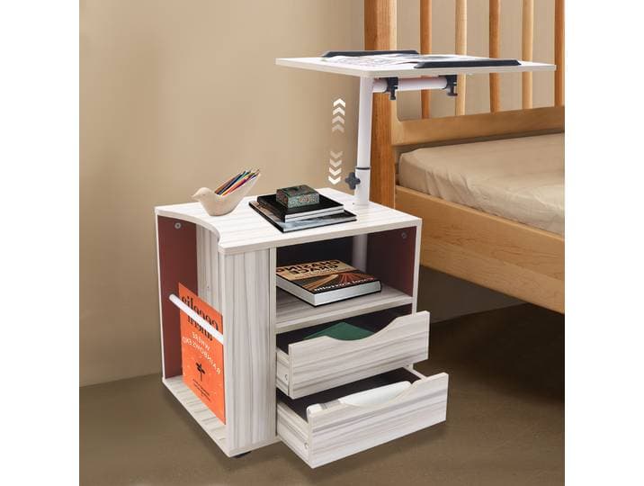 Table élévatrice amovible pour bureau d'ordinateur portable, bureau de rangement de chevet avec 2 tiroirs, table élévatrice multifonctionnelle pour la maison