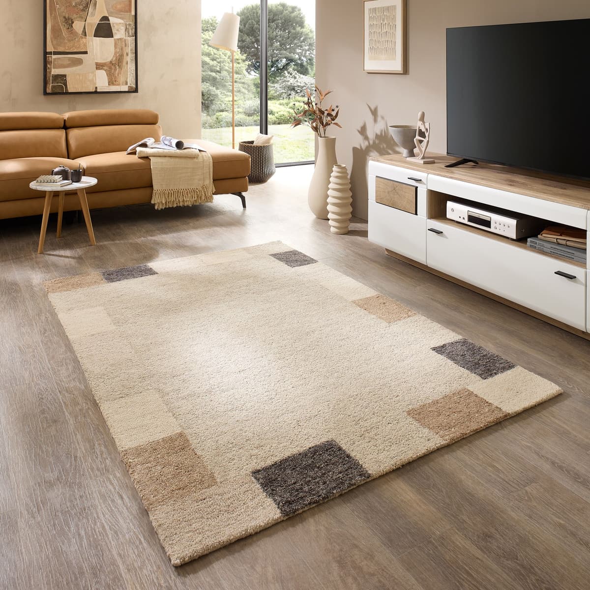 Wollteppich THEKO "Origin Loop 7", beige (sand), B:200cm H:10mm L:300cm, Schurwolle, Teppiche, Wollteppich, handgetuftet, reine Schurwolle, Unifarben, mit Bordüre sand B : 200cm 1 Stk., 10mm, L: 300cm