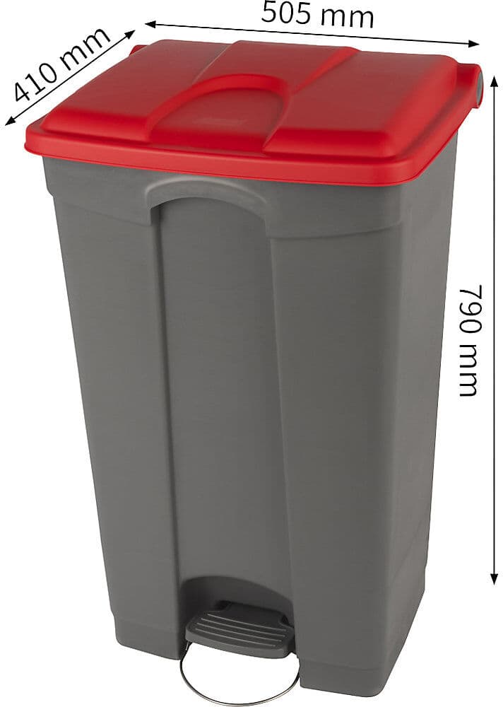 Treteimer, Volumen 90 l, BxHxT 505 x 790 x 410 mm, grau, Deckel rot Probbax