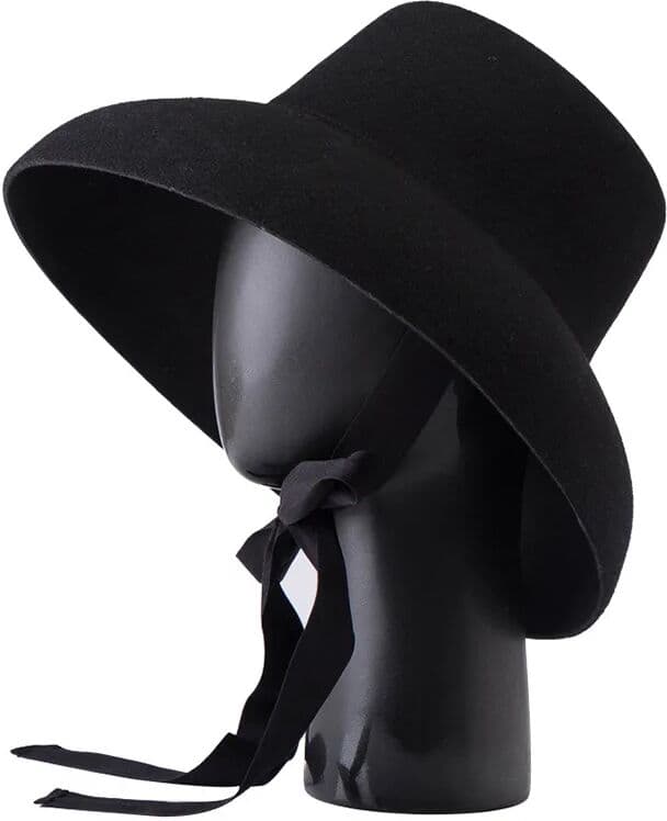 USPOP Vintage Elegant Autumn Winter Wool Felt Fedora Hat for Women Flat Top Wide Downturned Brim Hat with Tie Band
