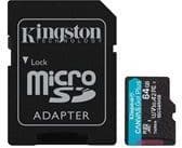 Kingston 64gb microsdxc canvas go plus gen4 200mb/s a2 u3 v30 card + adapter