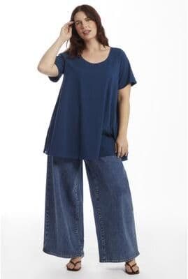 Plus Size Women's Short-Sleeve Swing One + Only Tunic by June & Vie in Titan Blue (Size 14/16)