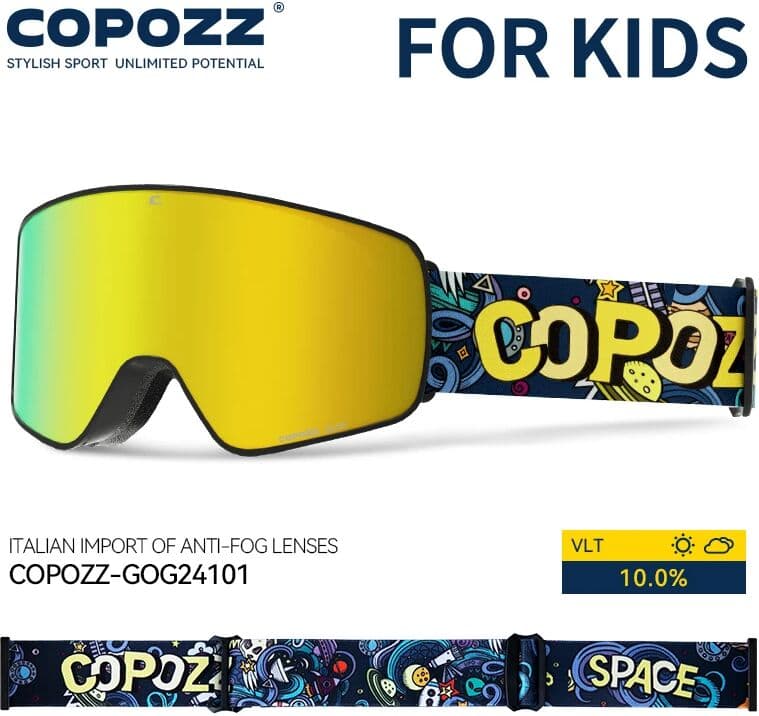 COPOZZ Magnetic Kids Ski Goggles for Children UV400 Anti-fog Mask Glasses Girls Boys Snowboard Goggles with Personalized Straps