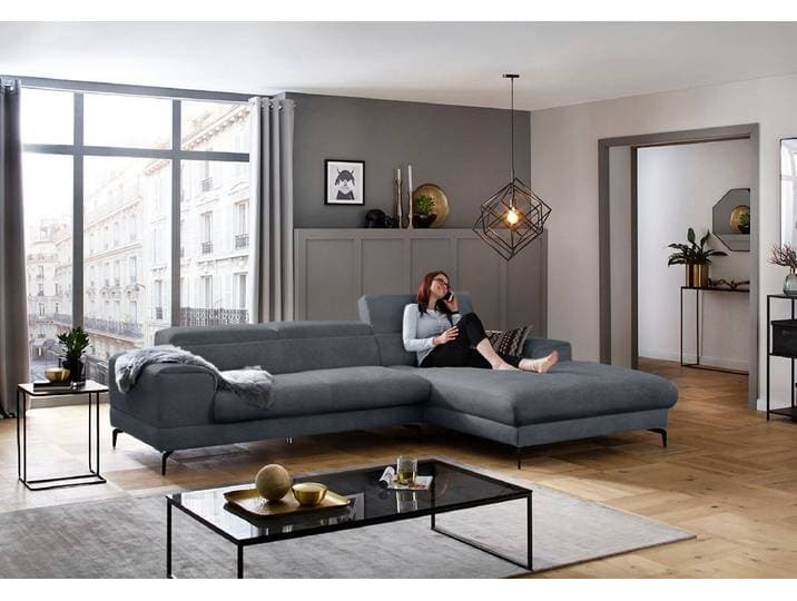 Ecksofa W.SCHILLIG piedroo, Designsofa mit tollem Sitzkomfort, L-Form , blau (marine r66), B:303cm H:70cm T:193cm, Chenille-Flachgewebe R66 (85% Polyester, 15% Nylon), Sofas, Ecksofa, Kopfteilverstellung, wahlweise mit Sitztiefenverstellung, Breite 303cm