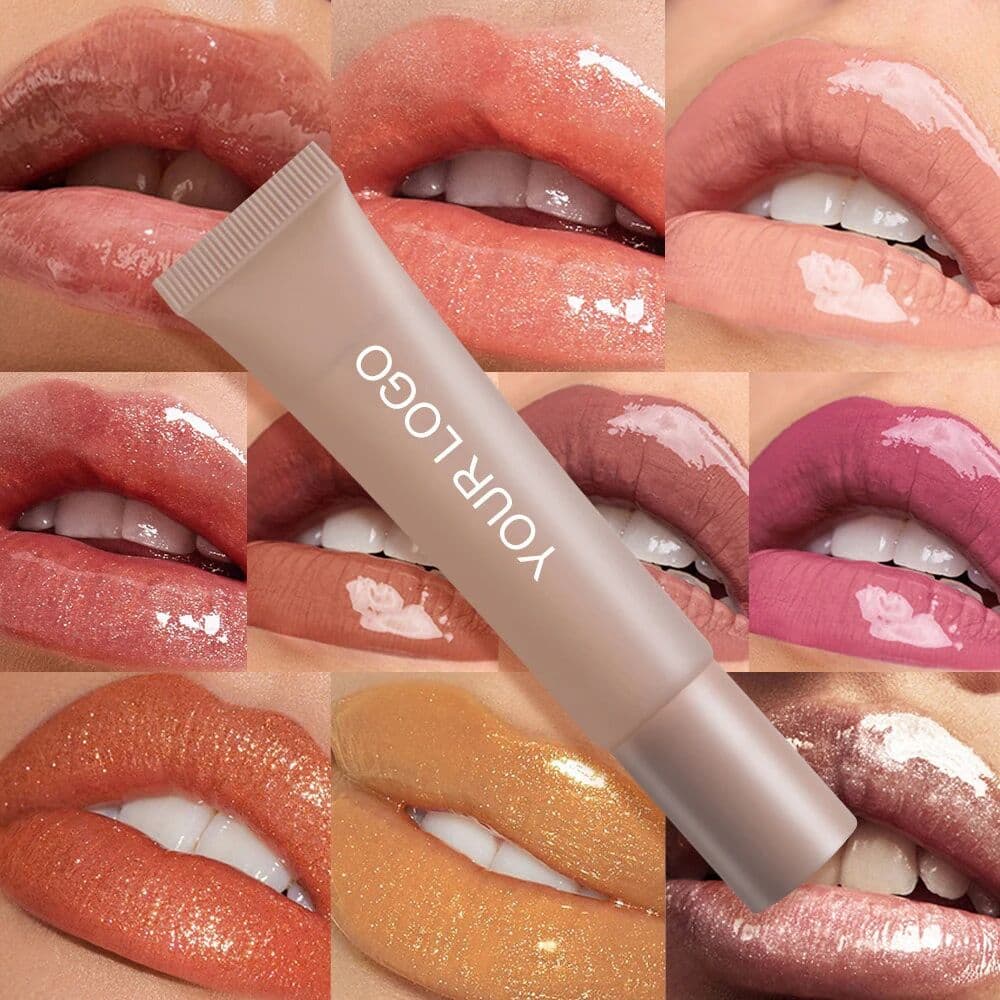 NONE Private Label Lipgloss Custom Logo Hose Tube Shiny Pigment Lip Gloss Durable Glaze Cosmetic Lips Oil Cosmetics Lips Makeup