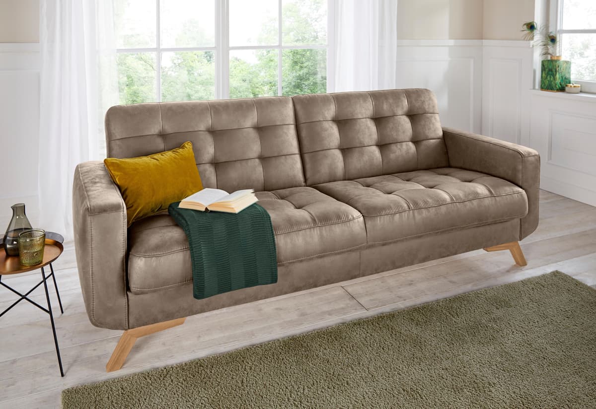 3-Sitzer EXXPO - SOFA FASHION "Fiord, aktuelles Design, tolle Detailverarbeitung im Sitz und Rücken", braun (cappuccino), B:222cm H:87cm T:89cm, Vintage (100% Polyester);Webvelours (100% Polyester), Sofas, 3-Sitzer, bequem, wahlweise Kippcouch mit Bettfun