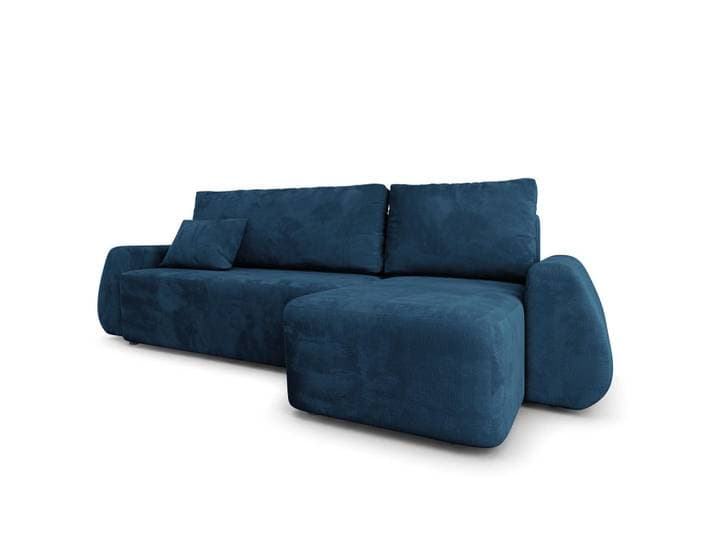 Masseno Ecksofa Galvis Blau Velours-Stoff mit Schlaffunktion, Holz, L-Form,L-Form, 256x156 cm, Wohnzimmer, Sofas & Couches, Wohnlandschaften, Ecksofas