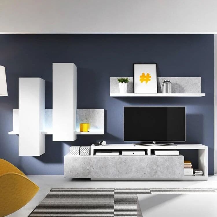 garneroarredamenti Parete attrezzata 219x205h cm soggiorno bianco opaco Megan Gihome®
