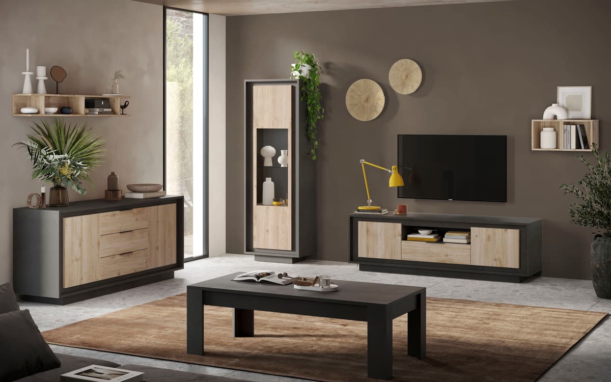 Sideboard HOME AFFAIRE "Sky, B/T 180/50 cm, Kommode/Stauraumschrank, 2 Türen, 3 Schubkästen", lava, eiche cadiz dekor, B:180cm H:80cm T:50cm, Holzwerkstoff, Sideboards, Sideboard, Softclosing, Korpus & Front 22 mm stark, Rahmen-Optik, Metallgriffe lava, e