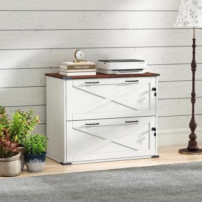 FCH "Barn Door Wooden 2 Drawers With Lock 25.79""H"
