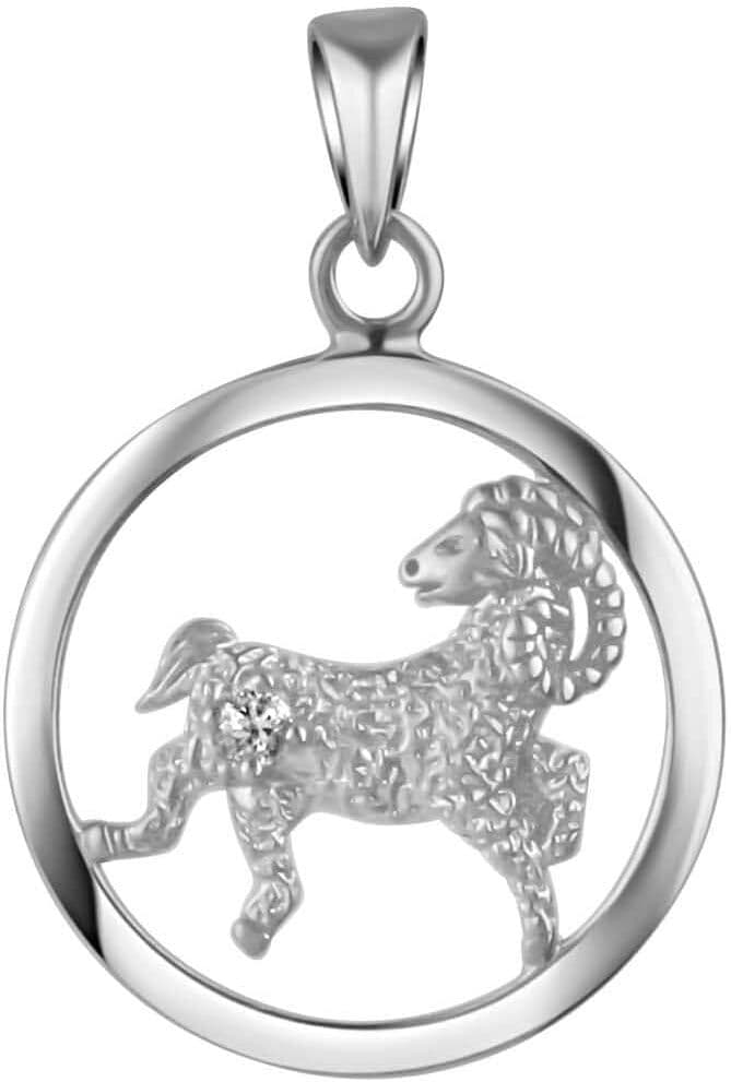 Kettenanhänger VIVANCE "925 Sterling Silber rhodiniert Sternzeichen Widder Monatsstein", weiß, Schmuckanhänger, Damen, one-size, Silber 925 (Sterlingsilber), 1 g, Kettenanhänger