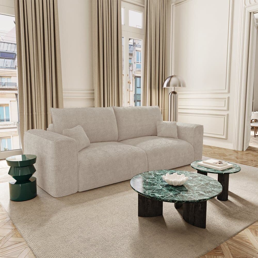 Premium Interiors Sofá cama de tejido tramado tacto suave beige