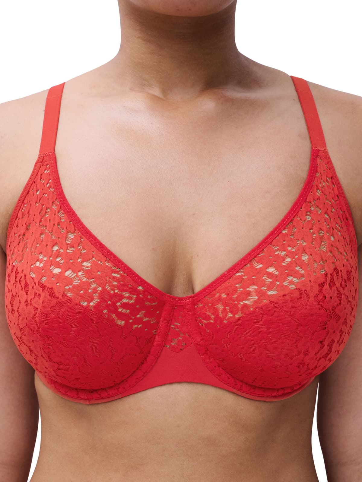 Bügel-BH CHANTELLE "NORAH", Damen, Gr. 95, Cup E, rot (poppy rot), Obermaterial: 71% Polyamid, 29% Elasthan, BHs Bügel-BH, weiche Spitze, blickdichtes Gewebe poppy rot 95, Cup E