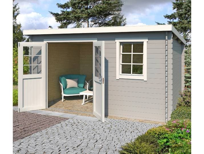Gartenhaus LASITA MAJA Amira 230 , grau (lichtgrau), ohne Fußboden, ohne Dacheindeckung, Massivholz, Gartenhäuser, Gartenhaus, Blockbohlenhaus 28mm