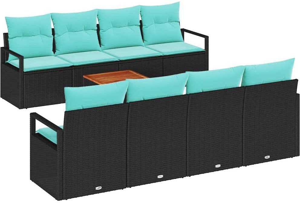 vidaXL Ensemble de canapé de jardin 9 pc Noir polyrotin