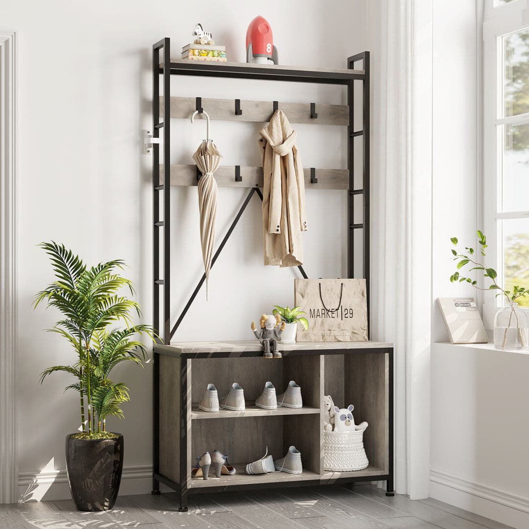 Brambly Cottage 92.48 cm W Hall Tree Grey 179.49cm H X 92.48cm W X 34.98cm D