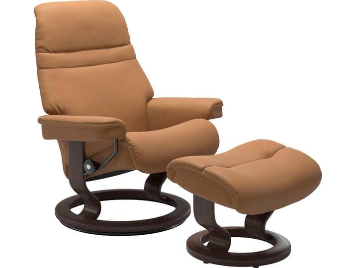 Fußhocker STRESSLESS Sunrise , braun (taupe paloma), B:57cm H:39cm T:40cm, Leder BATICK: BATICK ist ein leicht korrigiertes, durchgefärbtes und genarbtes Möbelleder, bei dem die meisten Unebenheiten und Spuren in der Regel entfernt wurden.;Leder PALOMA: PALOMA ist ein durchgefärbtes Semianilin-Möbelleder mit natürlicher Narbung.;ROHLEDER Stoff Q2 FARON: Ein fester zuverlässiger Bouclé mit einem strukturierten Aussehen und einer komfortablen Oberfläche (100% Polyester im Flor, Grundgewebe: 50% Polyester, 50% Polyacryl);Struktur fein JASMINE (90% Polyester, 10% Baumwolle), Hocker, Fußhocker, mit Classic Base, Gestell Wenge