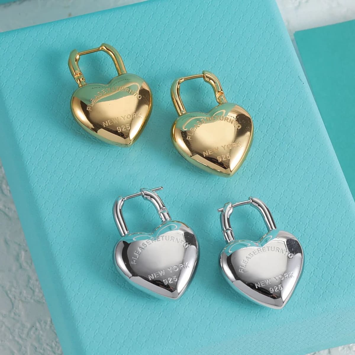 others Fashionable Lock Head Heart Shaped Earrings for Women Original Design Silver Plated Jewelry  out  Artificial Ge...
