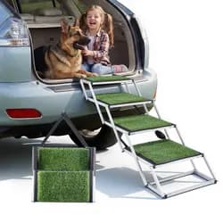 VEVOR Hundetreppe Auto Klappbar 4-Stufig, Extra Breite Hunderampe für Große Hunde mit Rutschfester Oberfläche, Tragbare Einstiegshilfe für Auto, SUV, LKW, Hochbett, Sofa, Tragkraft bis 90 kg