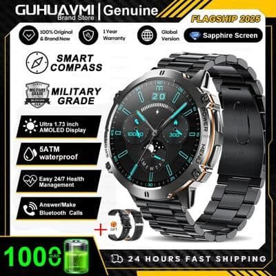 Inspired Finds T Rex 3 Military Grade AMOLED Smart Watch With GPS, Compass, And Bluetooth Call black Steel 2