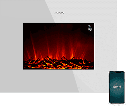 Chimenea eléctrica - Cecotec Ready Warm 2690 Curved Flames Connected, 2000 W, 26'', 2 Modos, Wi-Fi, Mando a distancia, Blanco