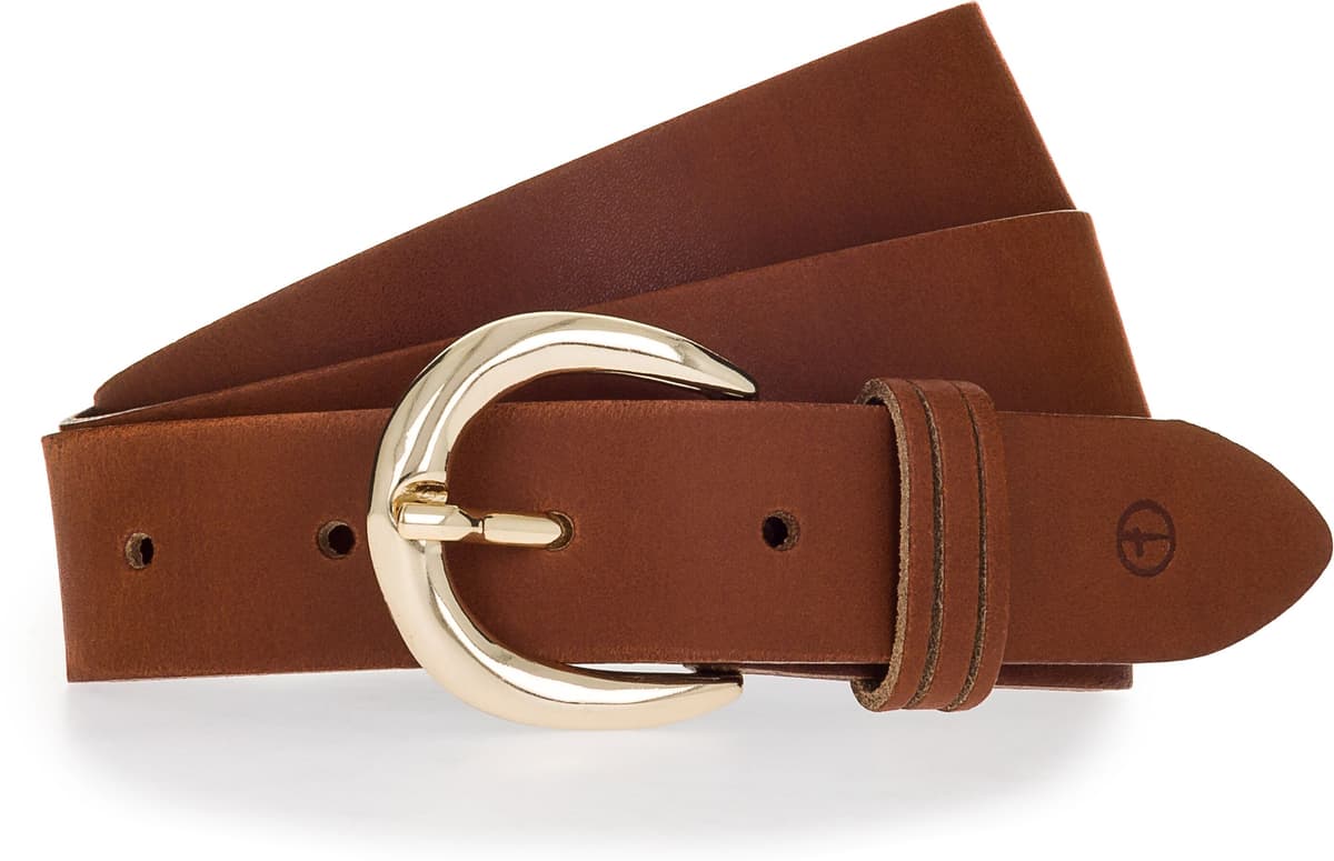 Ledergürtel TAMARIS "Clara Gold", Damen, Gr. 110, braun (mittelbraun), Rindsleder, unifarben, Gürtel Ledergürtel, 3 cm Breite, aus Rindsleder, mit goldfarbener Dornschnalle mittelbraun 110