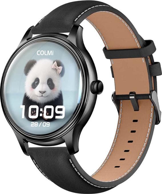 Smartwatch Colmi L28 met zwart siliconen en zwarte leren band